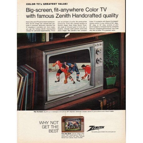1967 Zenith Television Ad "Big-screen, fit-anywhere Color TV"