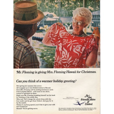 1967 United Airlines Ad "Mr. Fleming is giving Mrs. Fleming Hawaii"