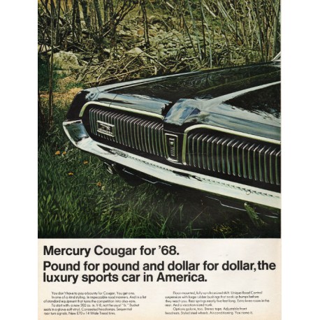 1967 Ford Mercury Cougar Ad "Pound for pound" ~ (model year 1968)