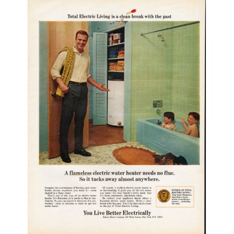 1967 Edison Electric Institute Ad "water heater needs no flue"