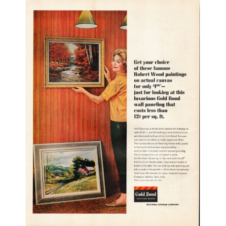 1965 Gold Bond Fashion Grain Ad "Robert Wood paintings"