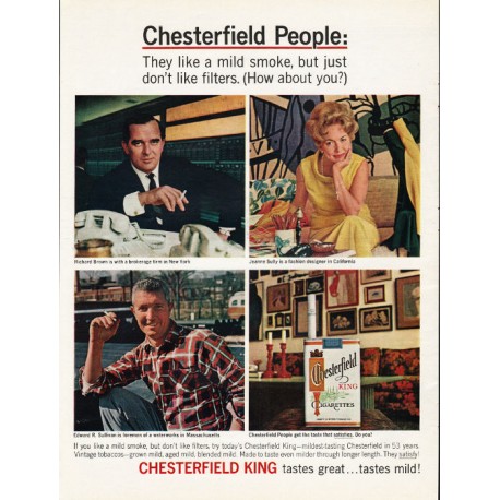1965 Chesterfield Cigarettes Ad "Chesterfield People: They like a mild smoke"