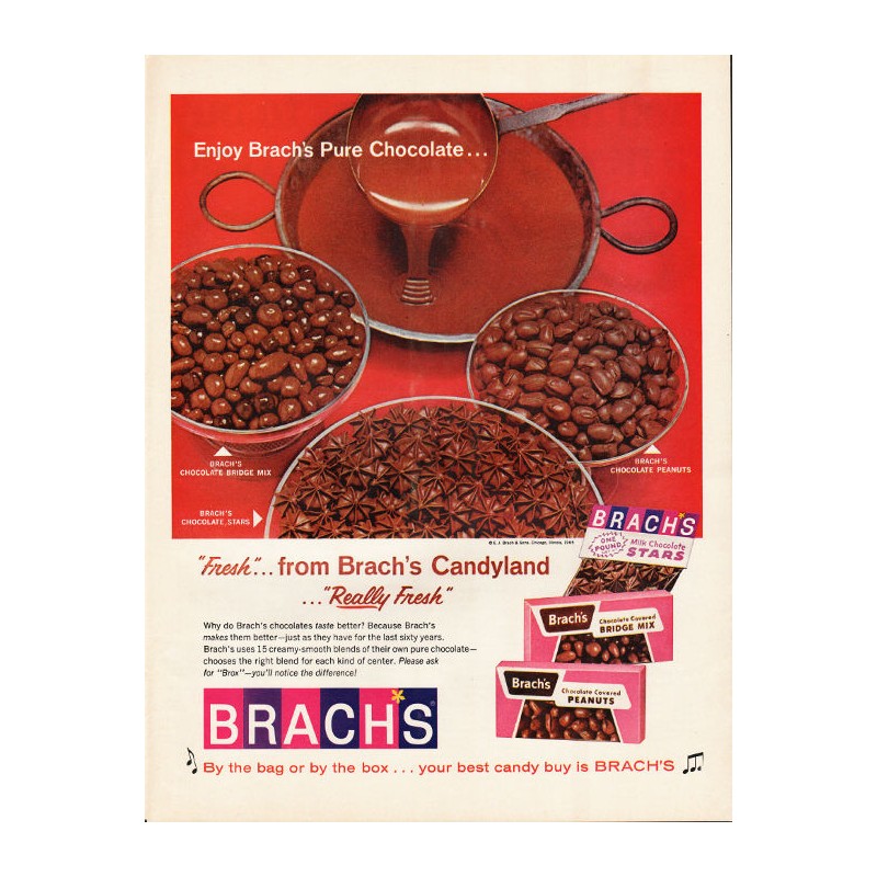 1955 1950s BRACHS CANDY Chocolate Covered Cherries = Print AD