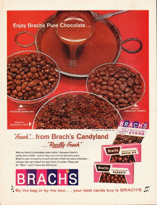 1955 1950s BRACHS CANDY Chocolate Covered Cherries = Print AD