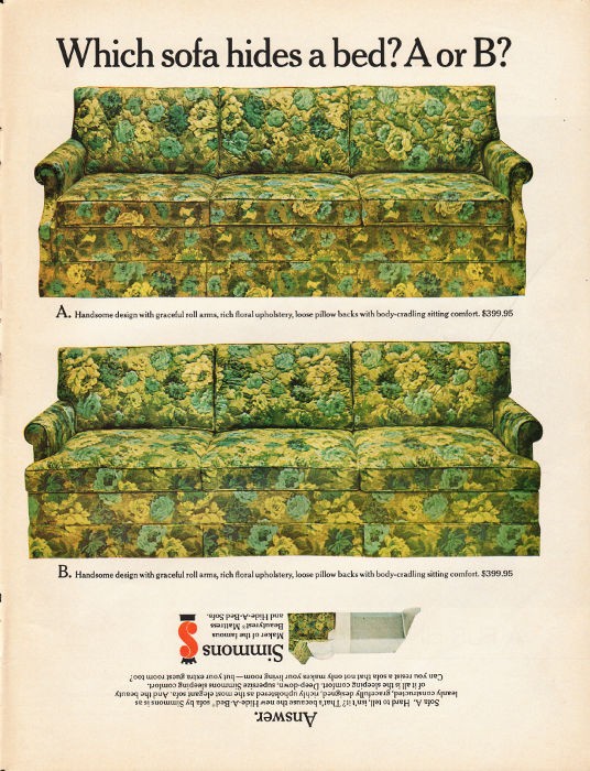 1965 Simmons Hide-A-Bed Sofa Vintage Ad \