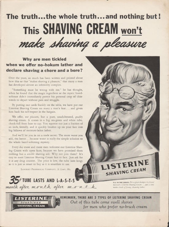 1944 Listerine Shaving Cream Vintage Ad 
