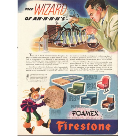 1944 Firestone Foamex Ad "The Wizard"