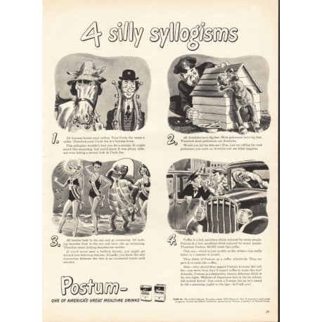 1944 Postum Coffee Drink Ad "4 silly syllogisms"