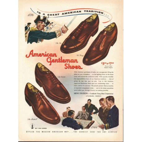 1944 American Gentleman Shoes Ad "Great American Tradition"