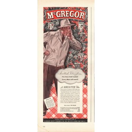 1944 McGregor Golf Jacket Ad "Scottish Drizzlers"