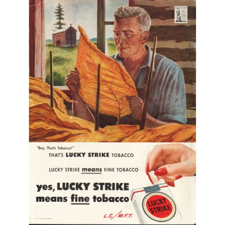 1944 Lucky Strike Cigarette Ad "Boy, That's Tobacco"