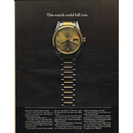 1969 Bulova Watch Ad "could kill you"