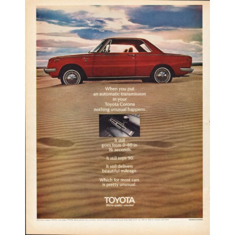 1970 Toyota Corona Ad "nothing unusual happens" ~ (model year 1970)