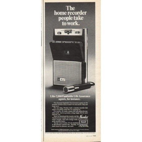 1969 Norelco Cassette Recorder Ad "take to work"