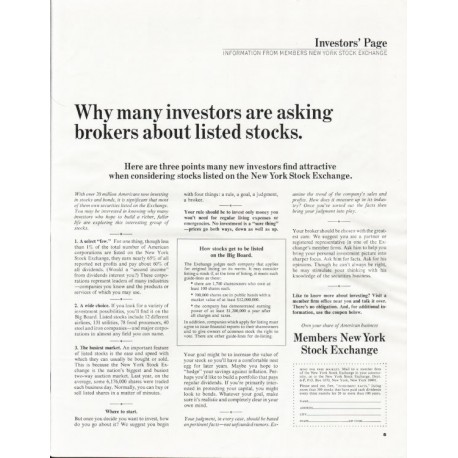 1966 Members New York Stock Exchange Ad "investors are asking brokers"