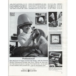1966 General Electric Hair Dryer Ad "General Electric Has It"