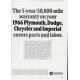 1966 Chrysler Warranty Ad "covers parts and labor"