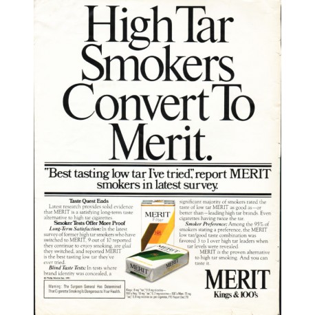 1981 Merit Cigarettes Ad "High Tar Smokers"