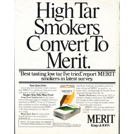 1981 Merit Cigarettes Ad "High Tar Smokers"
