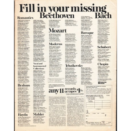 1981 Columbia Music Club Ad "Fill in your missing Beethoven"
