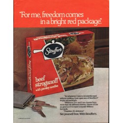 1981 Stouffer's Beef Stroganoff Ad "bright red package"