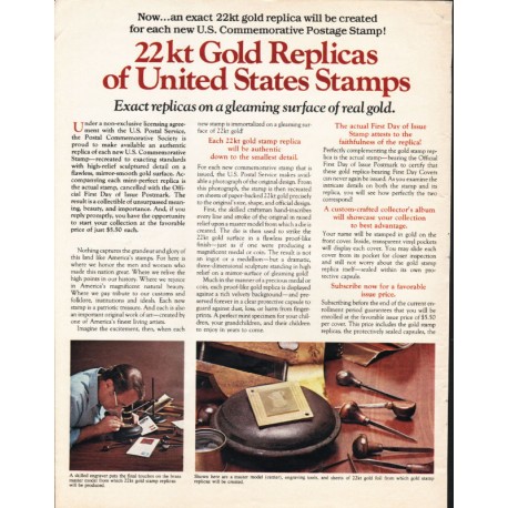 1981 Postal Commemorative Society Ad "22kt Gold Replicas"