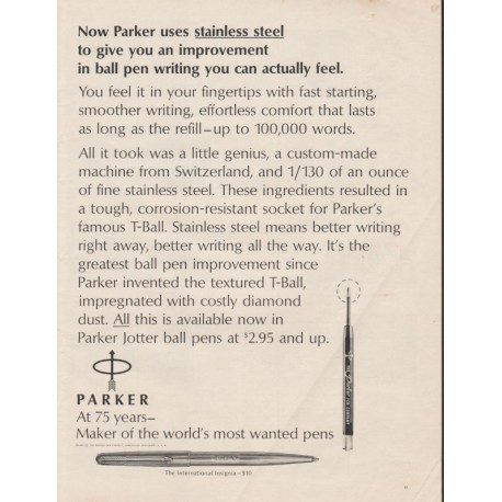 1963 Parker Pens Ad "stainless steel"