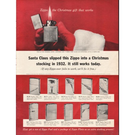 1963 Zippo Lighter Ad "Christmas gift that works"