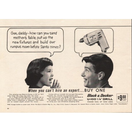 1963 Black & Decker Drill Ad "gee, daddy"