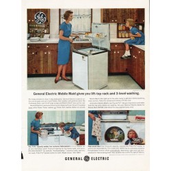 1963 General Electric Dishwasher Ad "Mobile Maid SM-500"