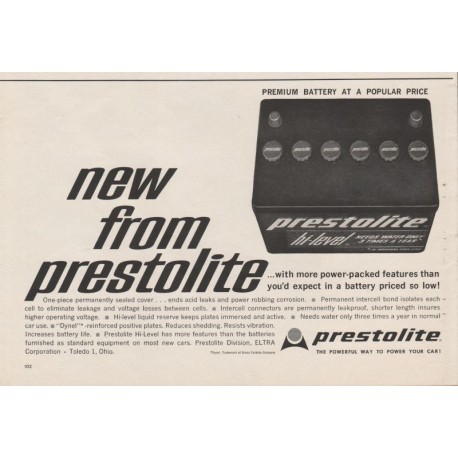 1963 Prestolite Battery Ad "new from prestolite"