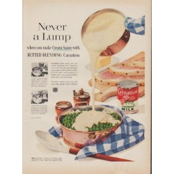 1955 Carnation Milk Ad "Never a Lump"