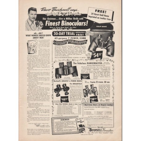 1951 Bushnell Binoculars Ad "This Christmas"