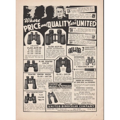 1951 United Binocular Company Ad "price and quality"