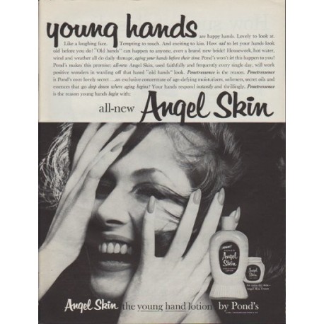1961 Pond's Angel Skin Ad "young hands"