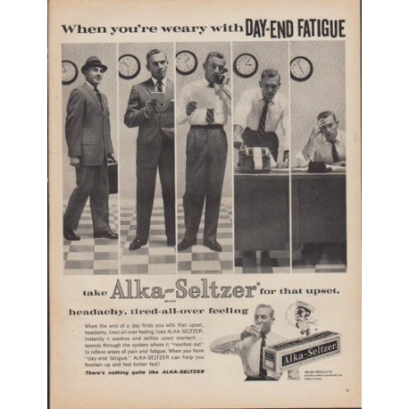 1961 Alka-Seltzer Ad "When you're weary with Day-End Fatigue"