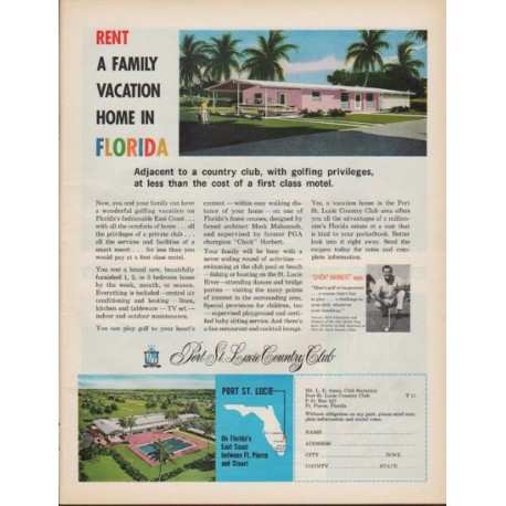 1961 Florida Vacation Ad "Rent a Family Vacation Home in Florida"