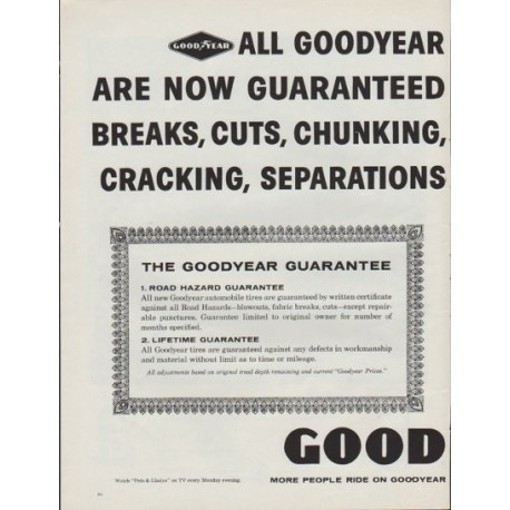 1961 Goodyear Ad "Guaranteed Against Blowouts"