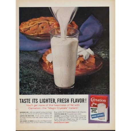 1961 Carnation Milk Ad "Taste its lighter, fresh flavor !"