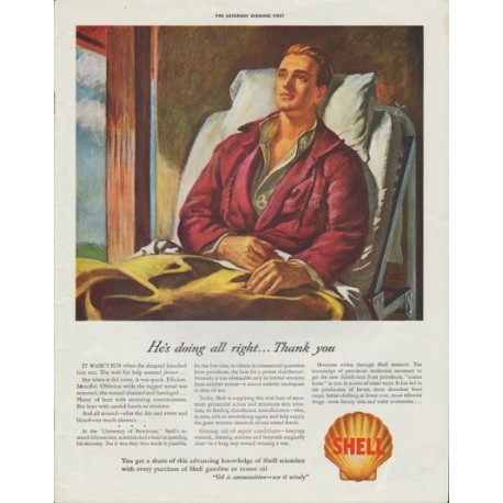 1942 Shell Oil Ad "He's doing all right ... Thank you"