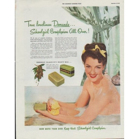 1942 Palmolive Ad "Schoolgirl Complexion All Over!"