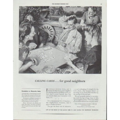 1942 United States Playing Card Co. Ad "Calling Cards ... for good neighbors"
