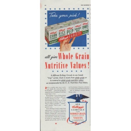 1942 Kellogg's Ad "Whole Grain Nutritive Values!"