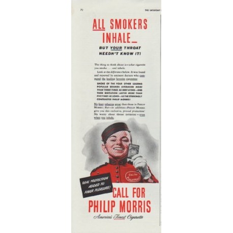 1942 Philip Morris Ad "All Smokers Inhale"