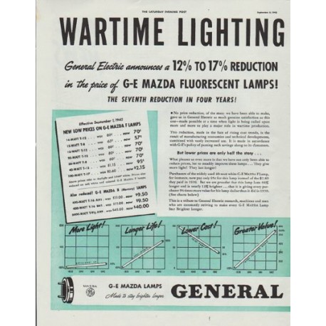 1942 General Electric Ad "Wartime Lighting"