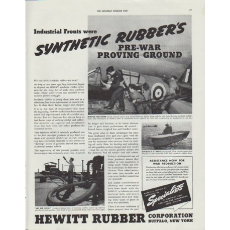 1942 Hewitt Rubber Ad "Synthetic Rubber's pre-war proving ground"