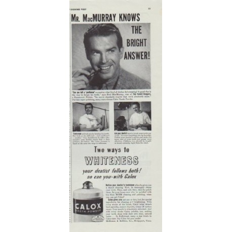 1942 Calox Ad "Mr. MacMurray knows the bright answer!"