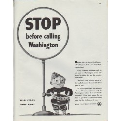 1942 Bell Telephone Ad "STOP before calling Washington"