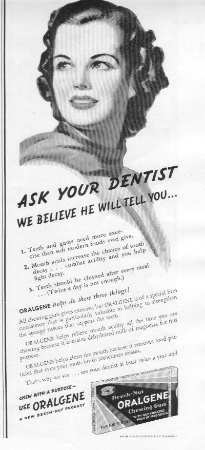 1937 Beech-Nut Oralgene Chewing Gum Ad