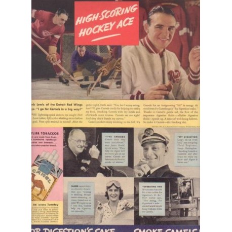1937 Camel Cigarettes Ad "Hockey Ace" w/ Red Wings' Herb Lewis